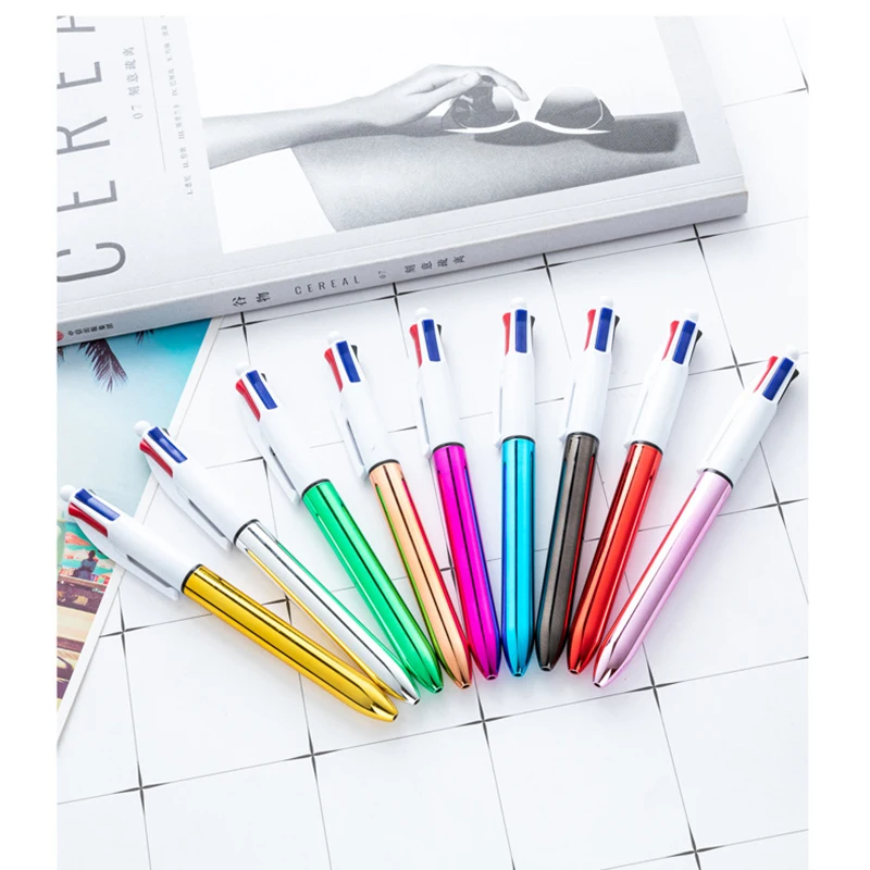 9Pcs DIY Accounting Pen Student 4Colors Refills Marking Pen UV Electroplated Ballpoint Pen School Office Teacher Stationery