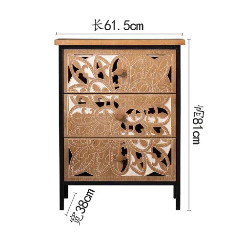 Retro Iron Art Solid Wood Sideboard Hollow Carved Double Door Double Commode Side Cabinet Living Room Wall Storage Cabinet