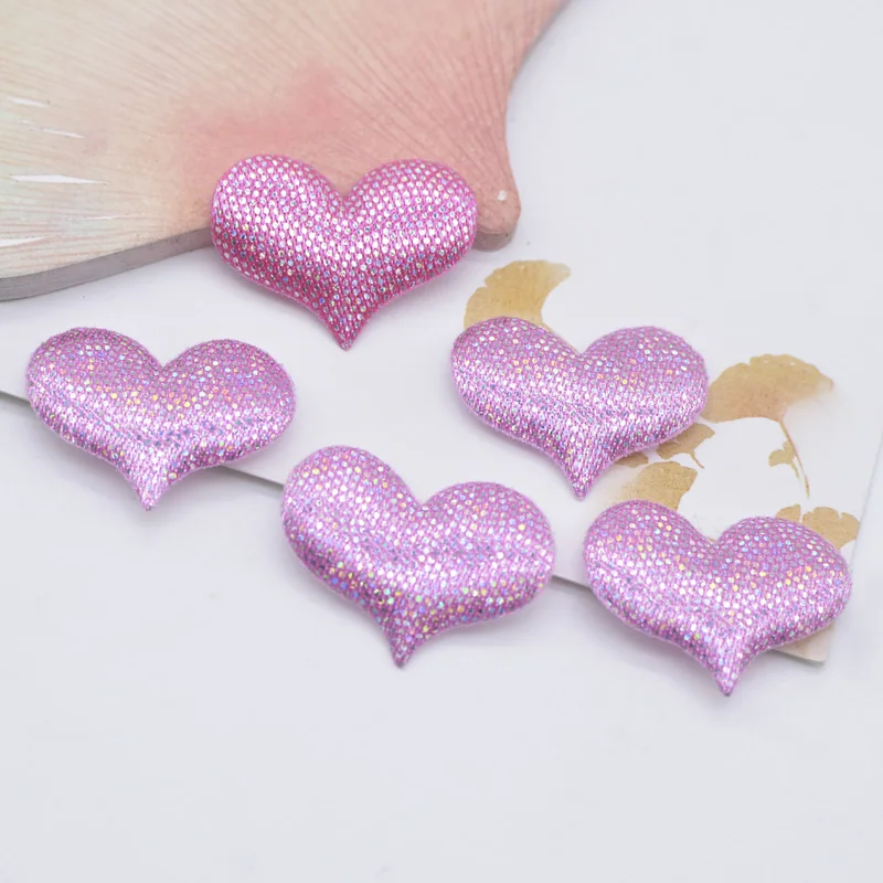 100Pcs 24*18mm Colorful Fabric Heart Applique Padded Patches for Clothes Hat Headwear Hairpin Wedding Festival DIY Decor