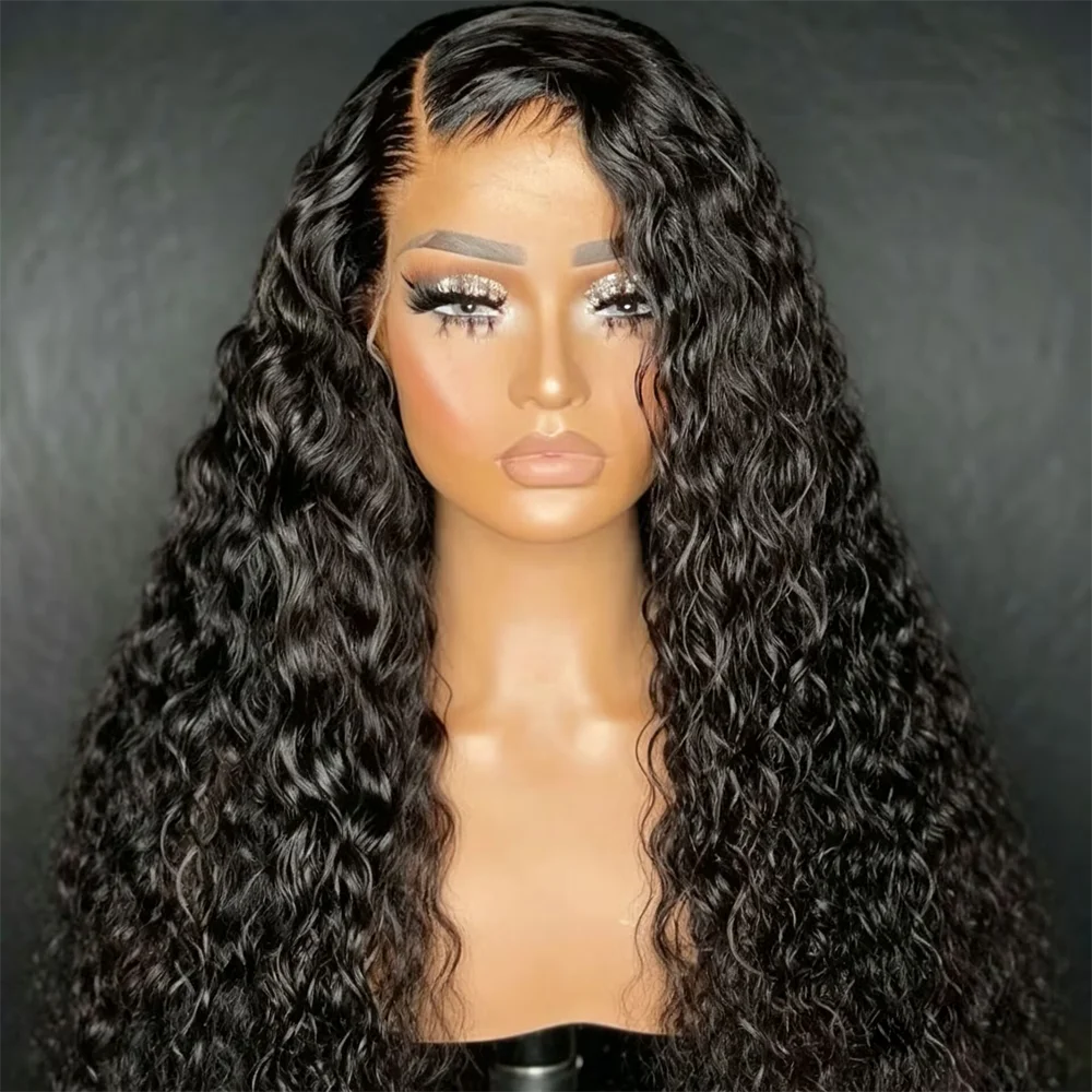 Schwarze 180 % Dichte, 26 Zoll lange, verworrene, lockige Lace-Front-Perücken für Frauen, Babyhaar, synthetische Hochtemperaturfaser, Perücken für den täglichen Gebrauch