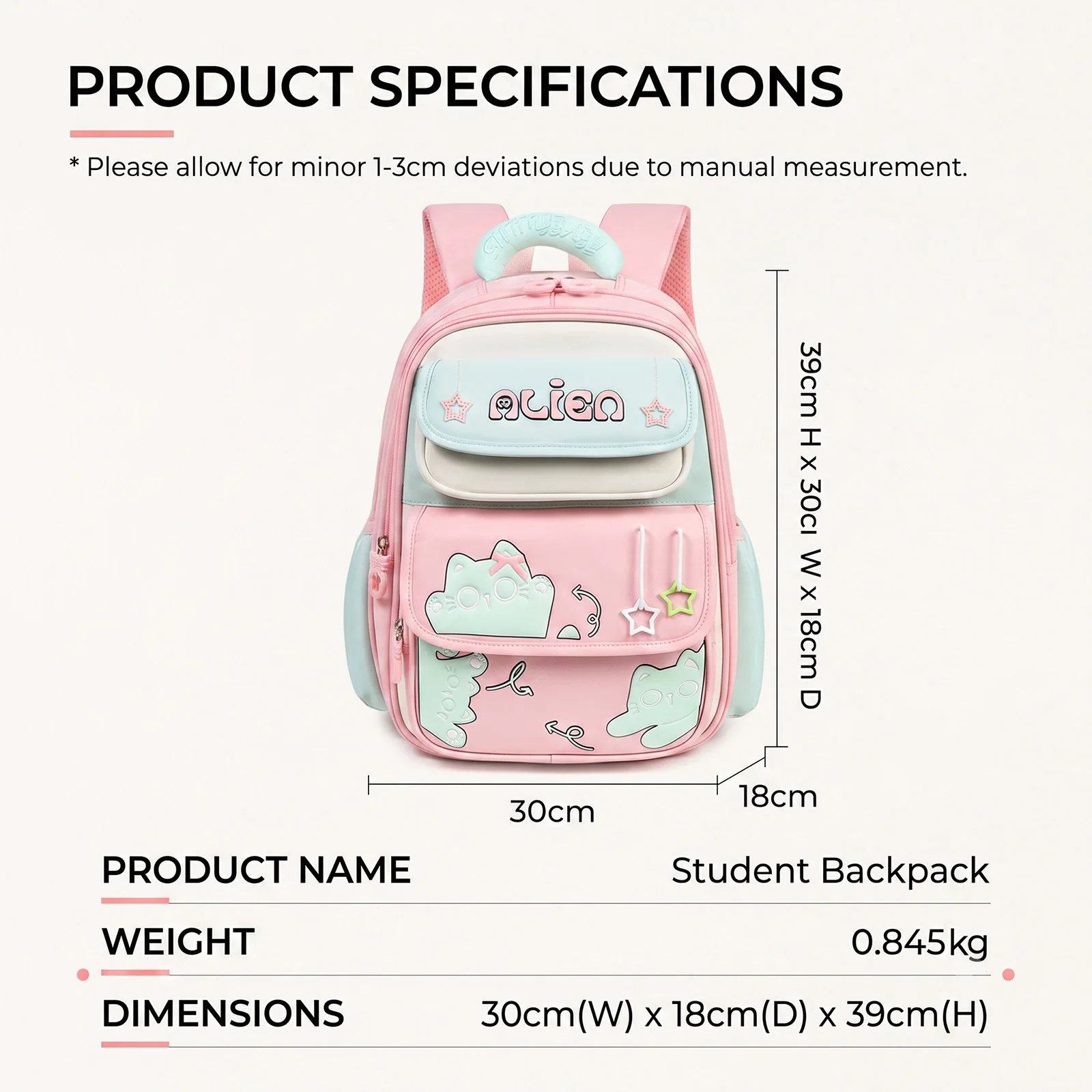 Tas Ransel untuk Anak Perempuan Kelas 3-6, Tas Sekolah Bergaya untuk Siswa SD dan SMP, Tas Ransel Trendi dengan Tali Bahu Berbantalan