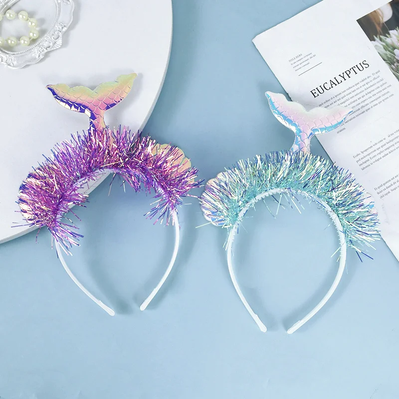1PC Mermaid Tail Headband Starfish Shell Glitter Tinsel Hair Hoop For Mermaid Themed Party Birthday Party Cosplay Hair Accessory view 2