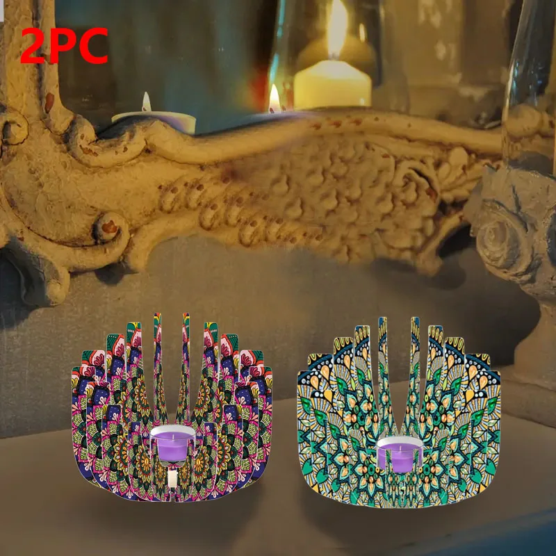 

2 набора алмазной живописи «сделай сам», алмазная живопись из ПЭТ-материала, цветочный узор мандала, подсвечники, украшения