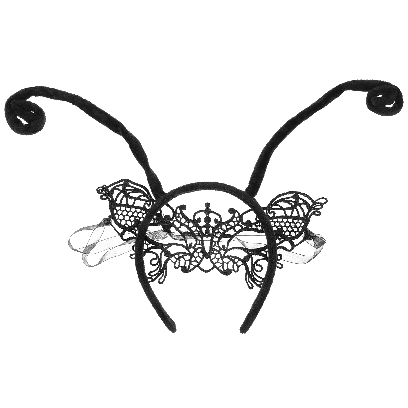 1 conjunto de antena preta bandana máscara de renda halloween cosplay acessórios de festa decoração de cabelo para festival baile de máscaras traje wear