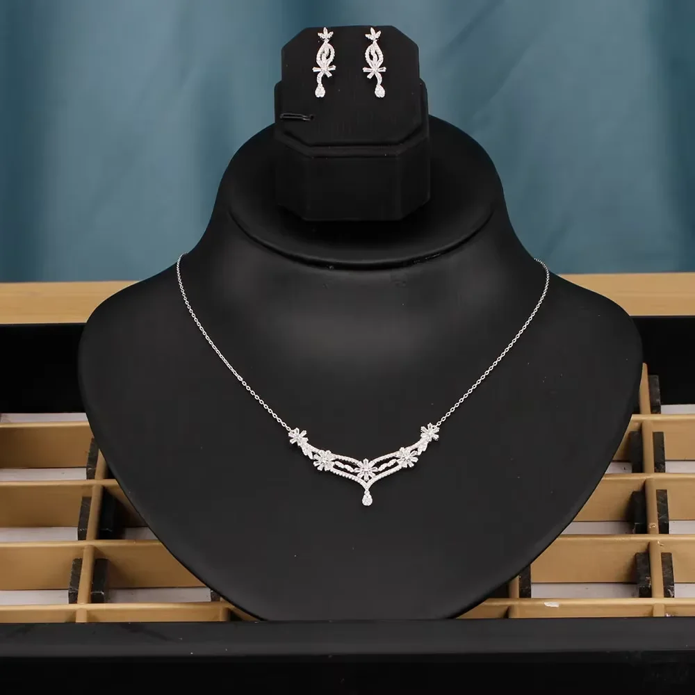 

JEWEL Лидер продаж, модный маленький комплект ювелирных изделий из 2 предметов, ожерелье, серьги, кольцо с кубическим цирконием, романтические свадебные украшения