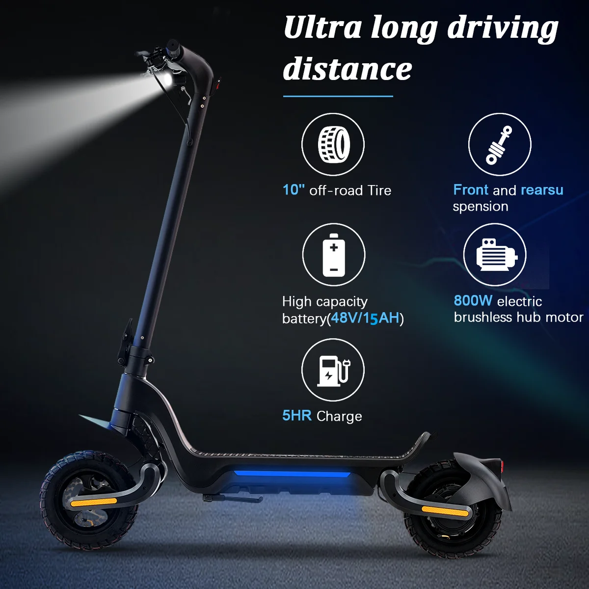 WQCJL E Scooter S9 Series, Electric Scooter, Drives 40-80 Km, with Double Shock Absorption Front and Rear, EABS & V/H Disc Brake