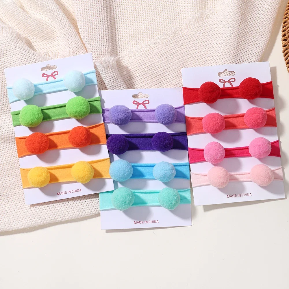 

4pcs/set New Baby Elastic Hair Band Colorful Nylon Ball Headband Children's Cute Hair Accessories Kids Headwear Soft Turban Gift