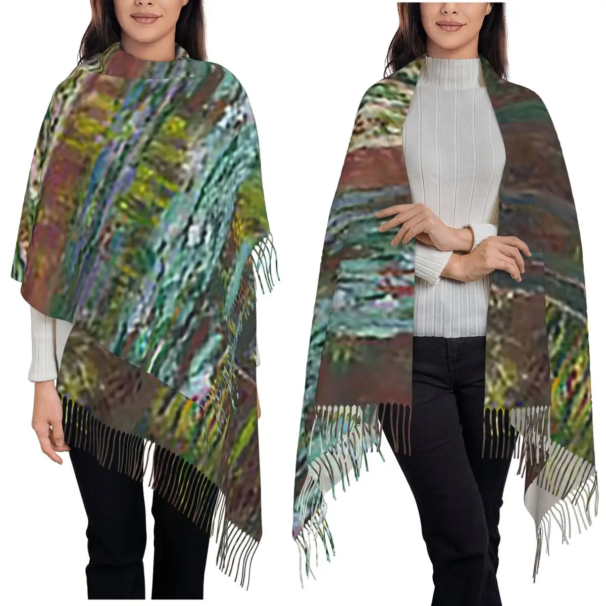 Claude Monet - Water Lily Pond Scarf Tassel Scarves Women Soft Warm Shawls and Wraps Long Fall Winter Shawl Wrap