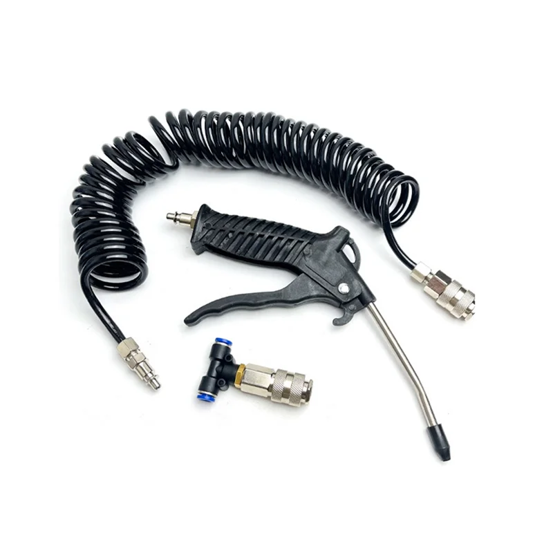 

SHGO-Air Blow Duster Set With 5 Meter Long Coil Pu Hose For Truck Air Compressor Dust Removal Cleaning Nozzle Tool