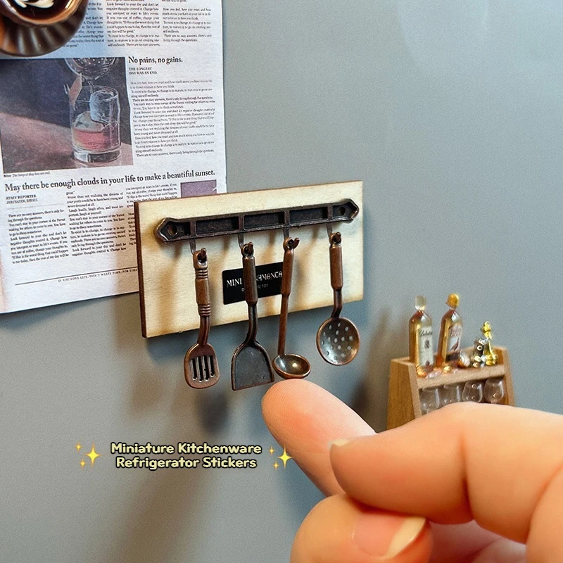 Miniature World On Fridge Miniature Fridge Stickers Soup Ladle Frying Pan Spatula Kitchenware Fridge Stickers Creative Magnets