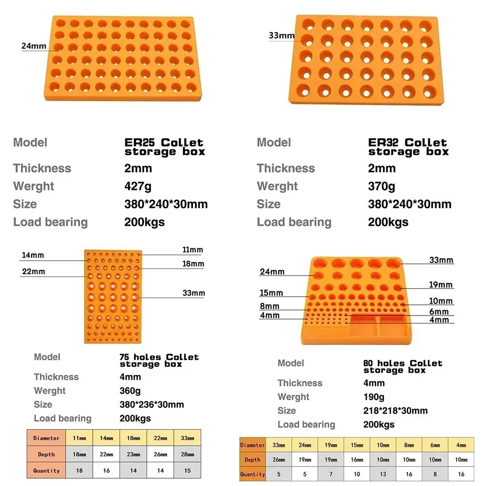 ER Collet Storage Box Special CNC Machine Tools 80 Holes Collet/75 Holes Collet/ER25/ER32 Finishing Rack Collet Storage Box