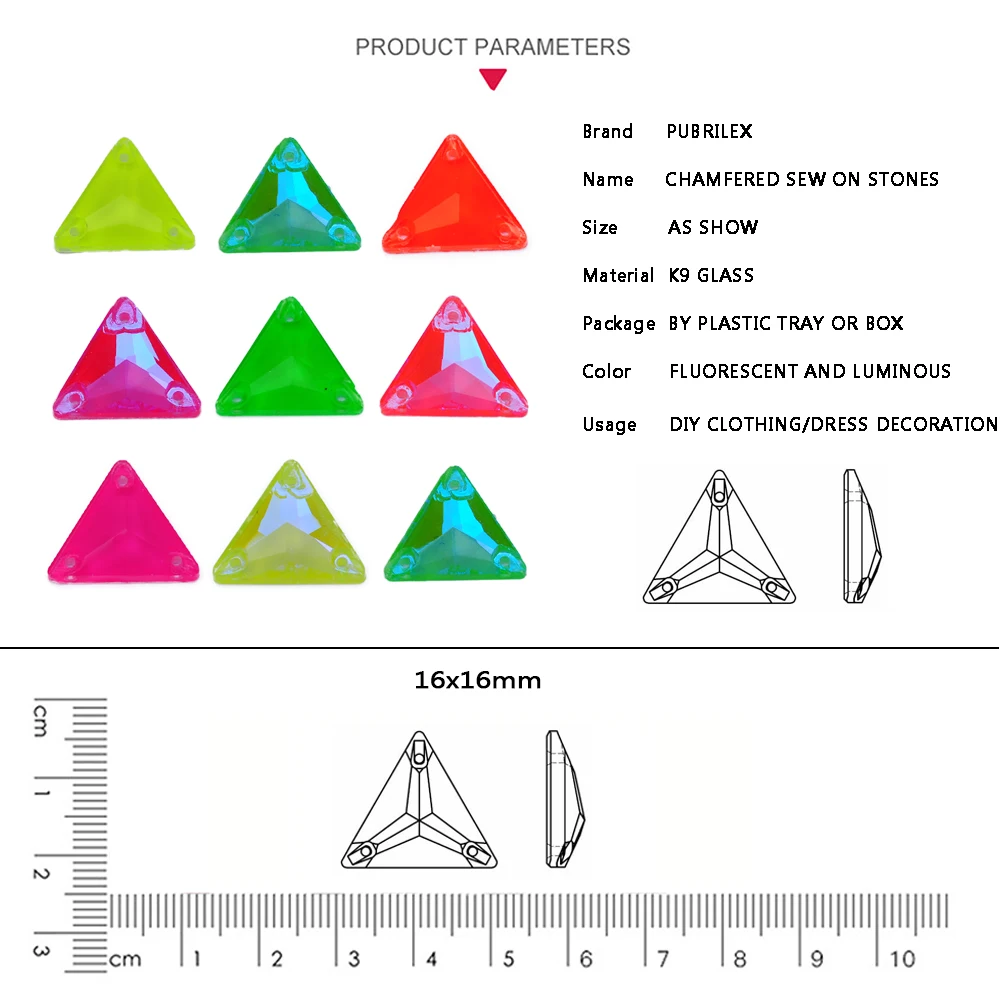 Neonfarbene Dreieckige Flatback-Strasssteine mit Abgeschrägten Kanten Großhandel Aufnähbare Glaskristalle für Modebekleidung und Accessoires – Detail 3