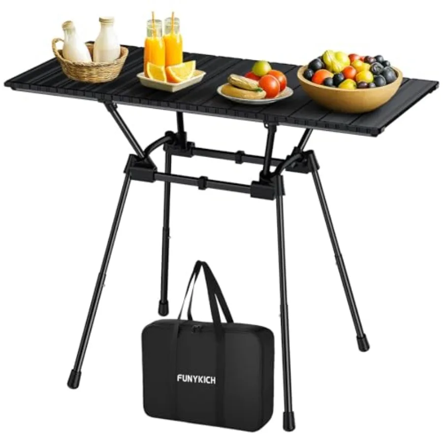 طاولة تخييم قابلة للطي من الألومنيوم بطول 3 أقدام L35 بوصة × W16 بوصة مع 4 إعدادات قابلة للتعديل للارتفاع، تصميم خفيف الوزن قابل للطي يتضمن حقيبة حمل #1