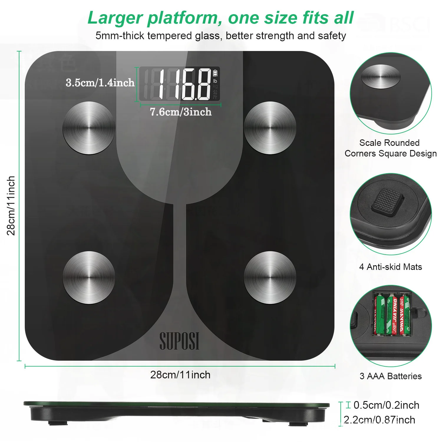 

Intelligent Bluetooth Body Fat Scale Health Weight Analyzer with LCD LED Display Home Fitness Electronic Scale Black