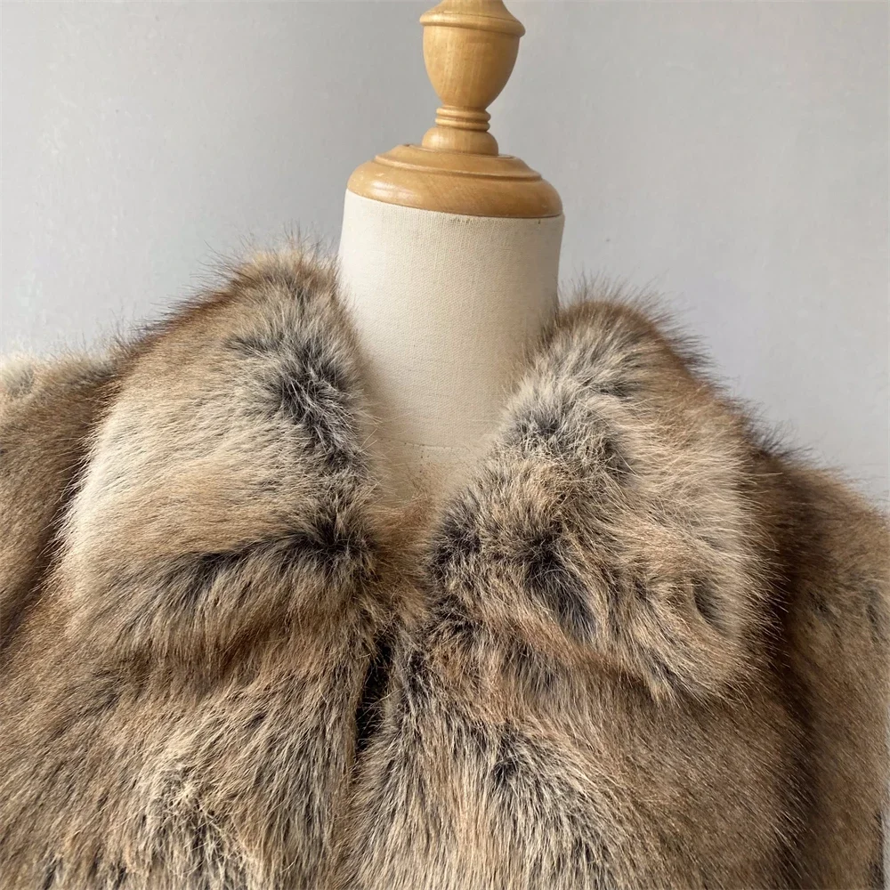 2025Fall Winter New  Women's Spliced Fake Fox Plush Knitted Cardigan Fashion V-neck Full Sleeves Zipper Sweater Female