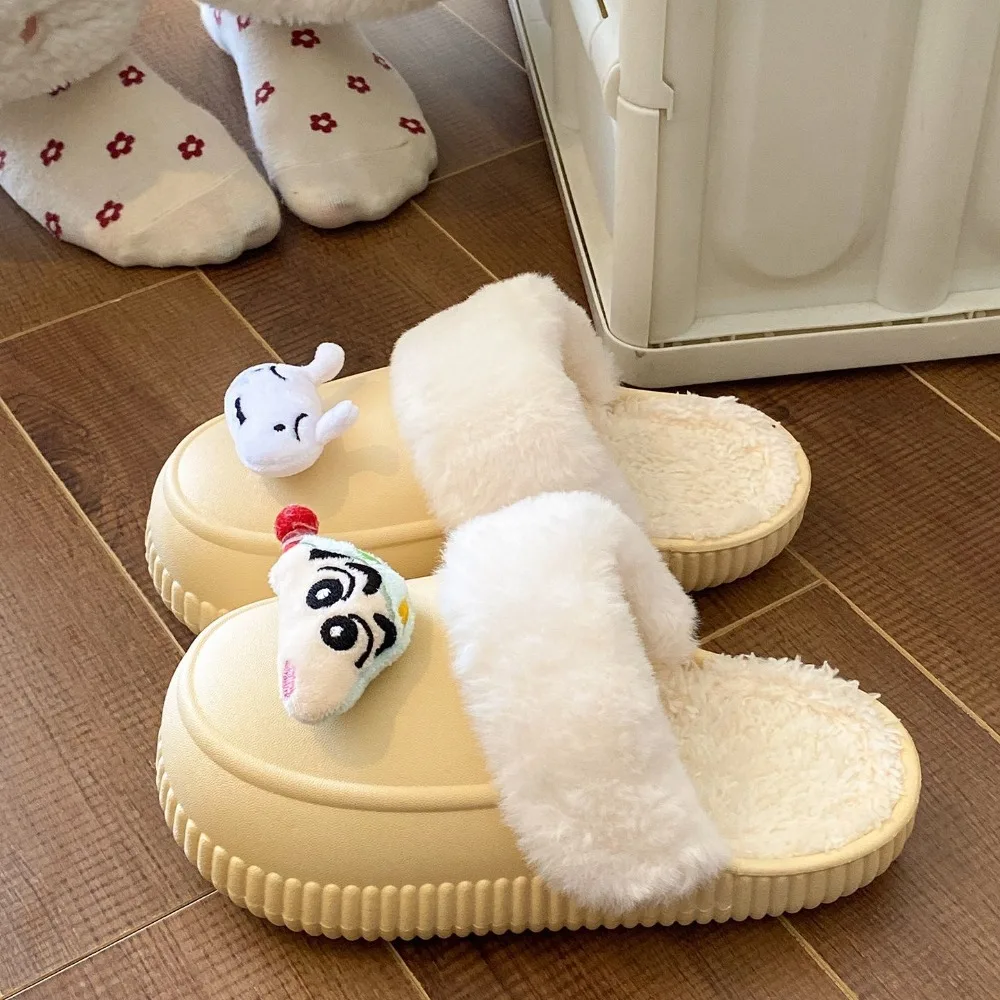 Хлопковые тапочки Kawaii Crayon Shin-chan для пары, подходящие для домашнего использования, домашняя противоскользящая обувь, теплые парные тапочки