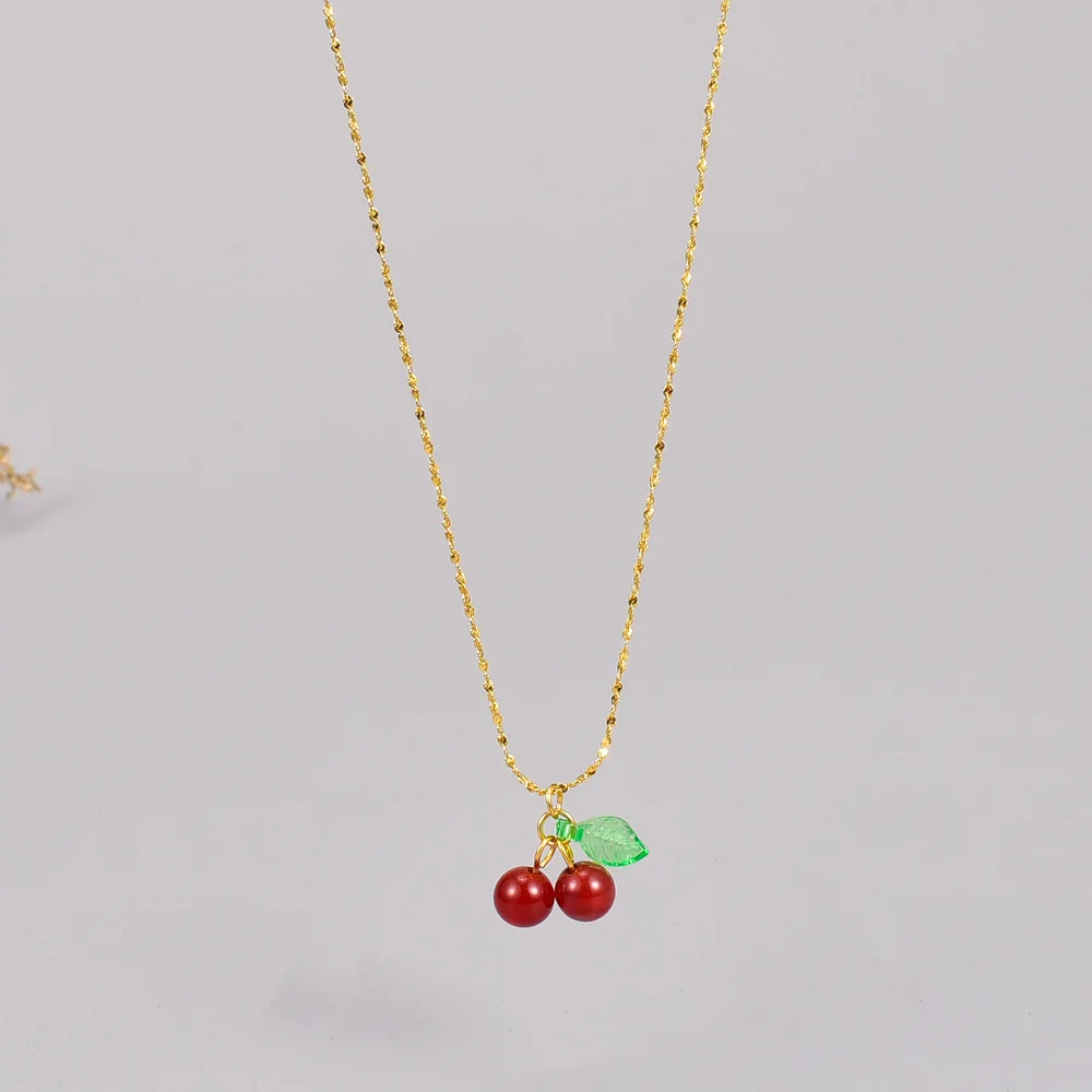 L15 Ruby Cherry Handmade Necklace Starry Sky Clavicular Chain Titanium Steel Plated 18K Gold image 5