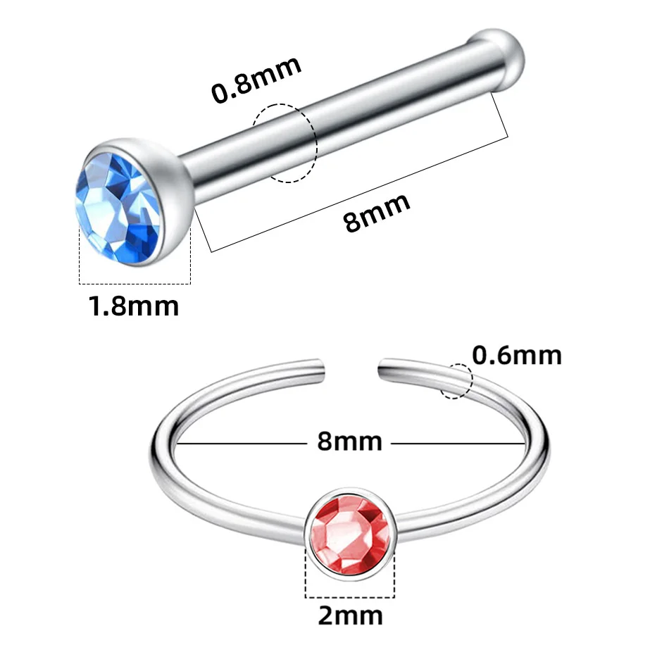 40/60pcs Set Fashion Crystal Nose Ring Hoop Stainless Steel Multicolor Bend L S Shape Nose Stud for Women Piercing Body Jewelry