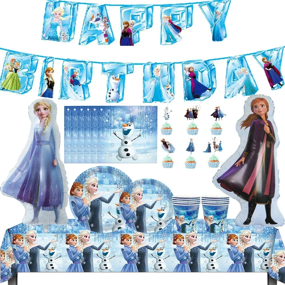 Frozen Happy Birthday Party Paper Disposable Tableware Series for 10 Guest Baby Shower Girl Favor Event  Party Decoration