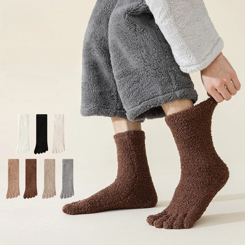 1 Pairs الرجال الجوارب الحرارية تو الشتاء سميكة الدفء الصلبة لينة المرجان المخملية رقيق الطابق النوم خمسة أصابع الجوارب