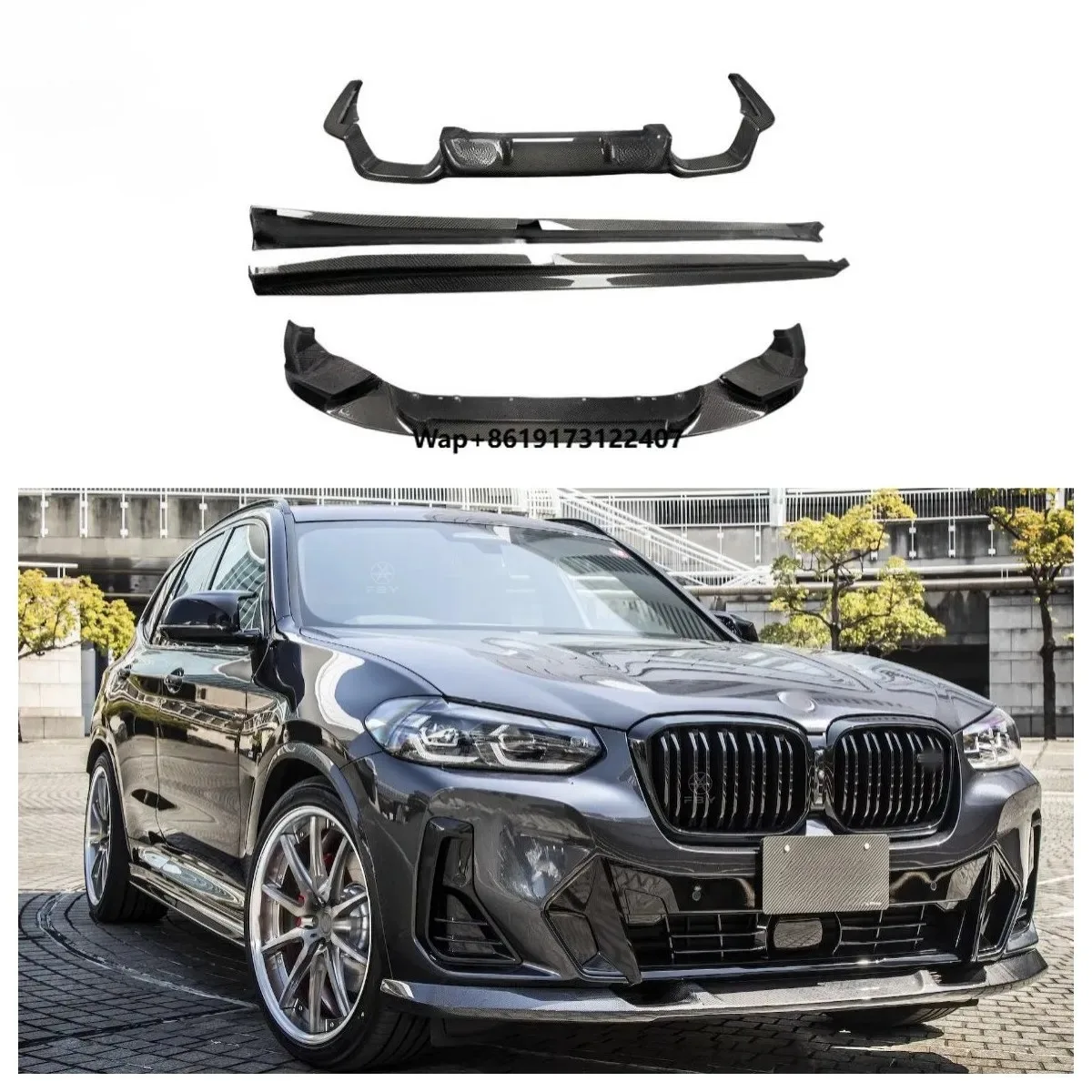 

High Quality 3D Style Carbon Fiber Body Kit for X3 X4 G01 G02 2018-0N Carbon Fiber Front Lip Rear Diffuser Side Skirt