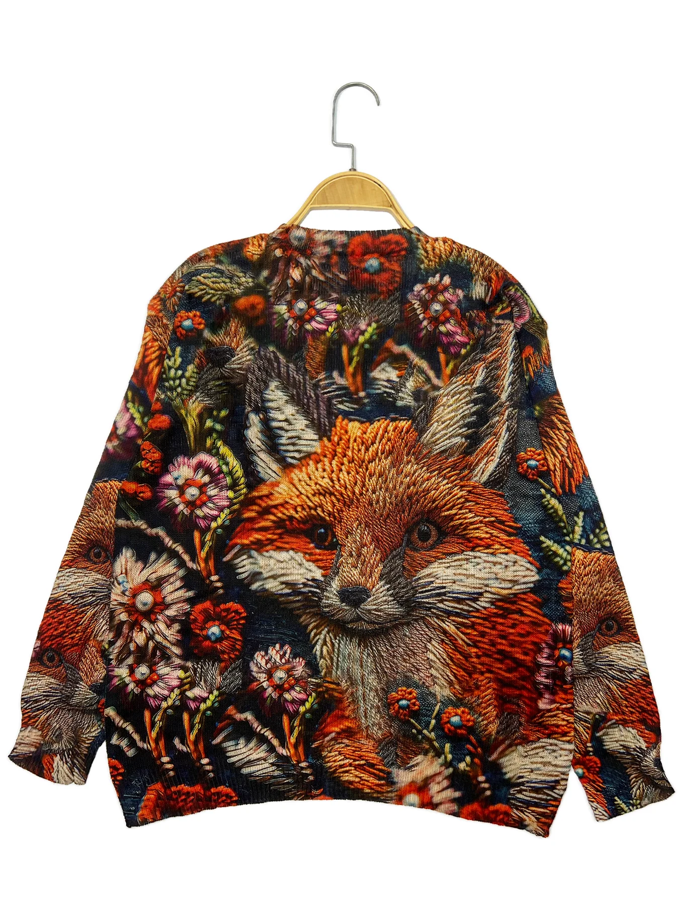 Fox animal print sweater casual round neck long sleeve sweater suitable for spring and autumn women\'s clothing