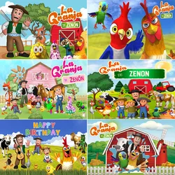 Cartoon La Granja De Zenon tema Baby Shower Kids 1st Birthday Party Green Grass Farm Photo Background decorazione puntelli