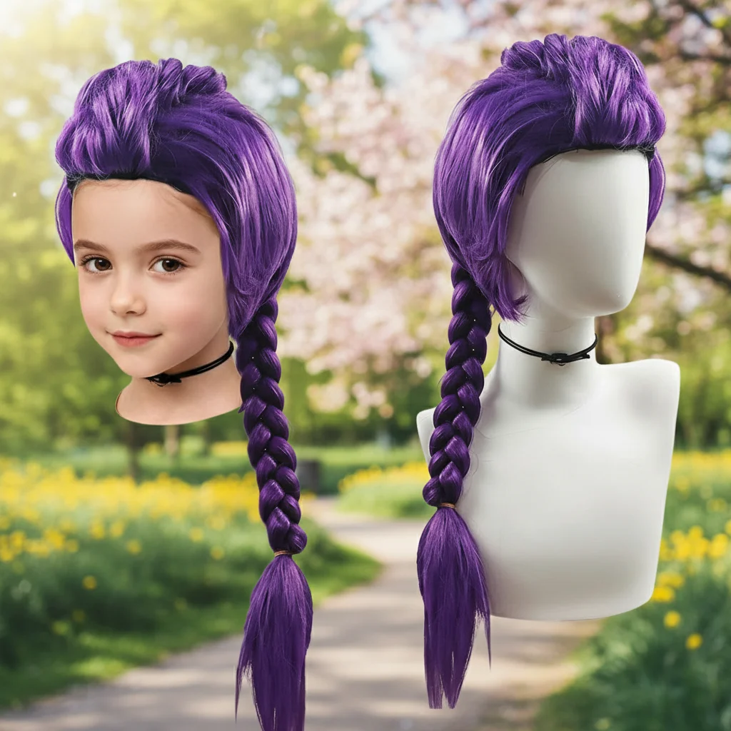 Treccia lunga viola da 33,5 pollici con coda di cavallo laterale Morsetto per bocca di tigre integrato Parrucca per bambini Festa in costume di Natale Anime Cosplay