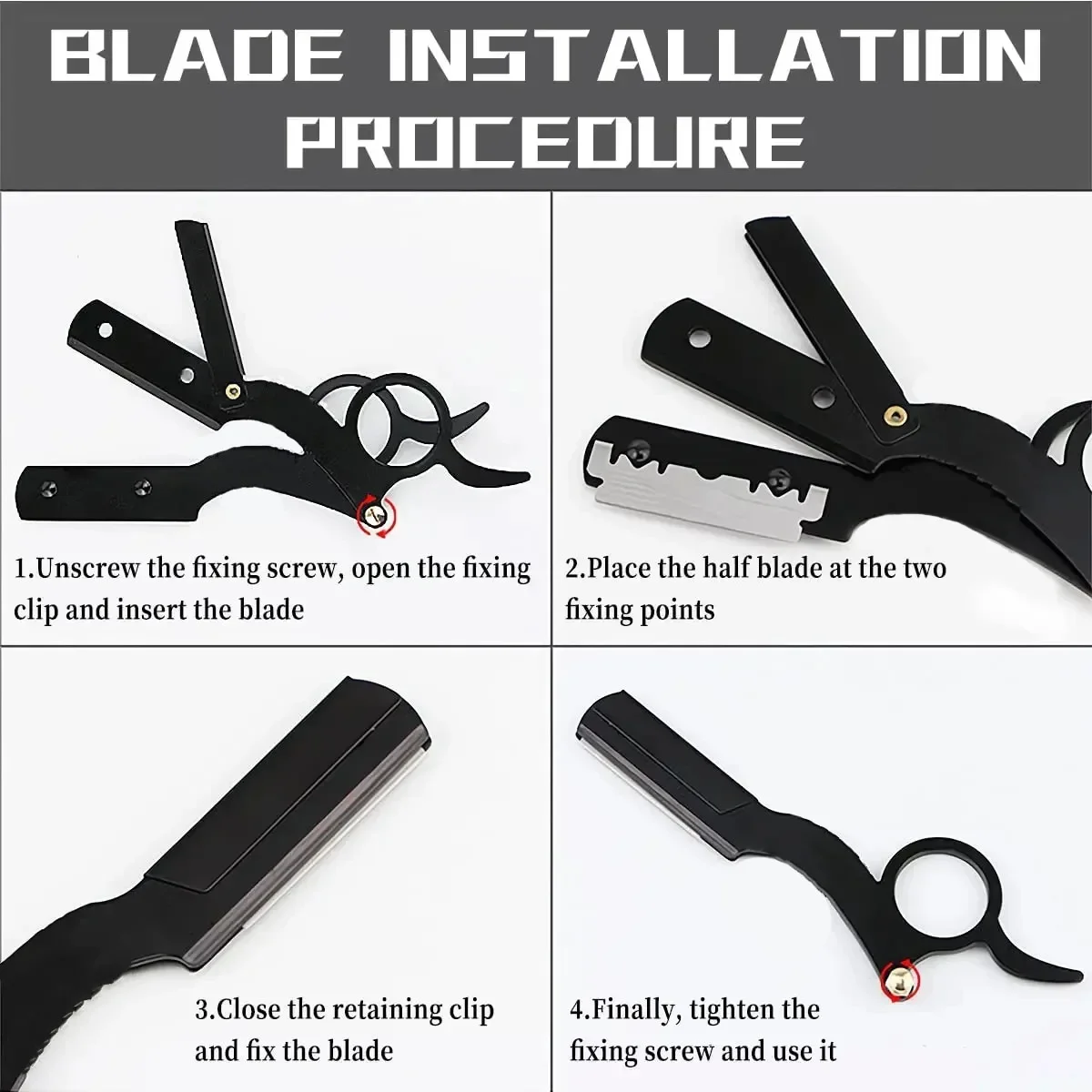 1+10pcs bladStainless Steel Classic Shaving Razor for Thumb Double Edge Haircutting Bald Head Eyebrow Shaping Hairdressing Stand