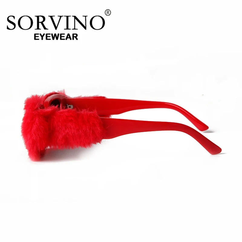 SORVINO Fashion Winter Protection Keep Warm Velvet Sunglasses Women Red Shades UV400 Decoration Dance Partry Sun Glasses Female