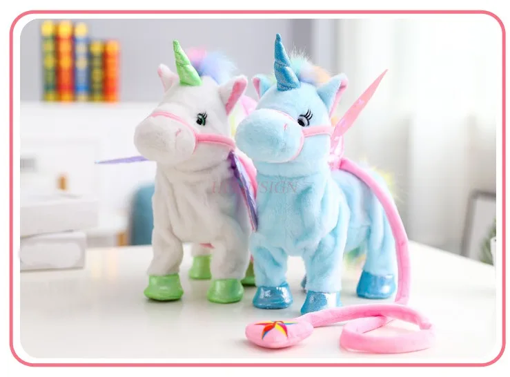 Unicorn Leading Rope Angel Horse Doll Walking Singing Electric Plush Toy Children's Gift