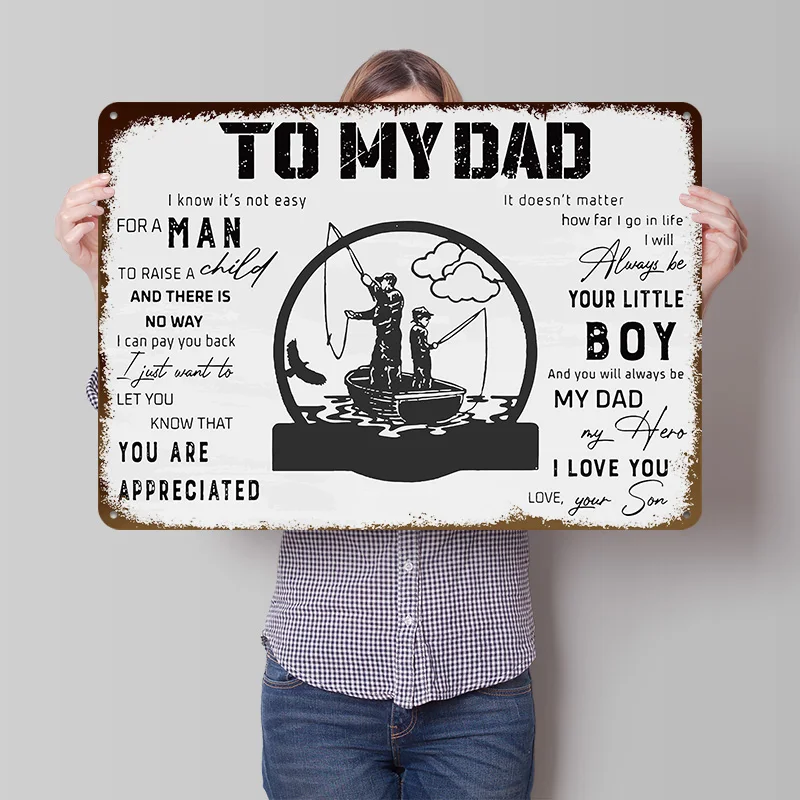 An meinen Vater: Angelposter, personalisierte Vintage-Metallschilder, Wandkunst, Retro-Blechschild für Haus- und Bürodekoration