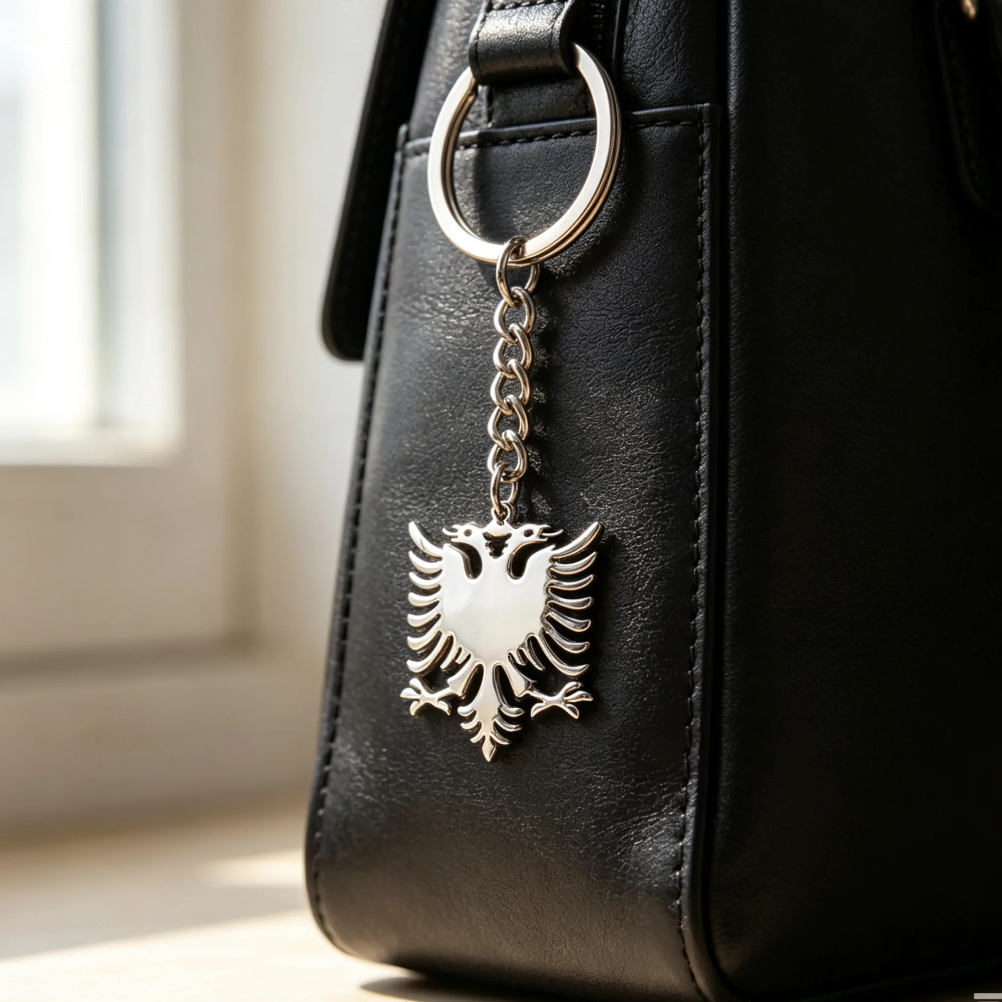 Vintage Albania Eagle Pendant Keychain Silver Color Metal Stainless Steel Animal Ethnic Backpack Keyring for Men Women