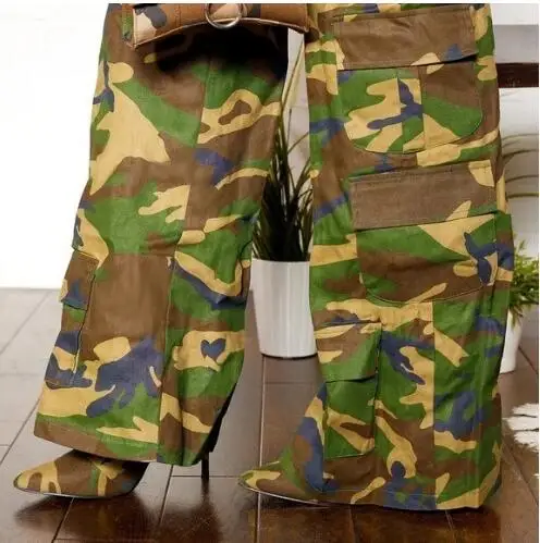 New Camouflage Cloth Pointed Toe Thin Heels Elastic Calf Pocket Over The Knee Boots Women Fashion Run Way Long Pants Boots Shoes