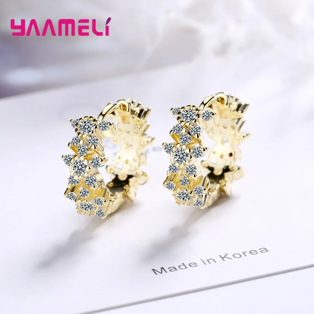925 Sterling Silver Cute Gold Statement Hoop Earrings For Women Girls Trend CZ Crystal Fashion Jewelry Wholesale image 3