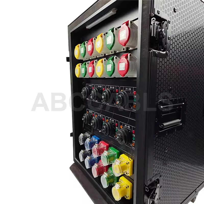 Stage Power Distribution Box, 5 In/5 Out 400A Camlock, 8 Socapex 19Pin, 12*16A 3CEE Industrial Sockets Wheeled Flight Case