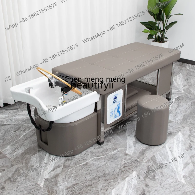scn8617 Stainless Steel Shampoo Chair Hair Salon Flushing Bed Beauty Salon Massage Couch Ceramic Basin Shampoo Chair