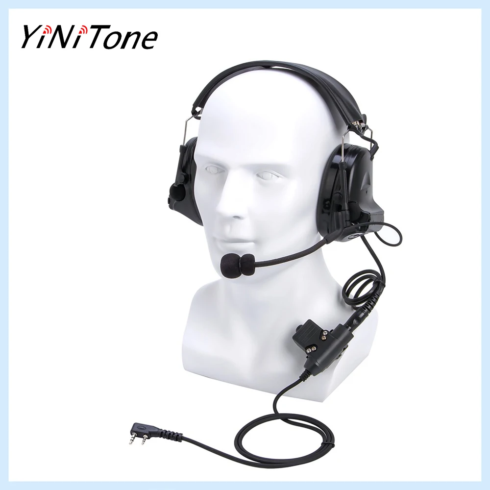 Black Aviation Pilot Headset Microphone Noise Reduction Hearing Protection Shooting Headphone U94 PTT For Kenwood HYT TYT Baofen