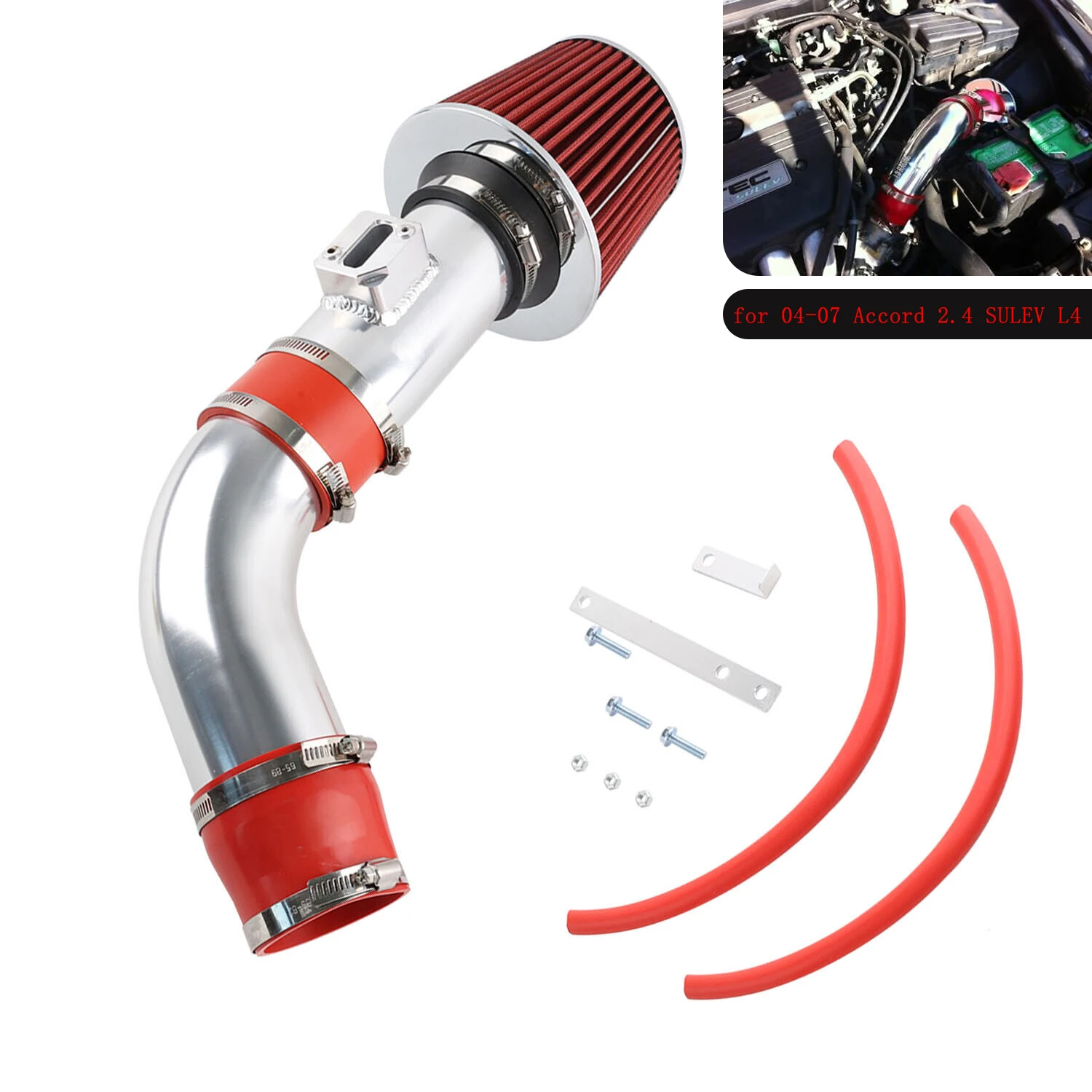 طقم مدخل هواء قصير رام واستبدال الفلتر لتركيب 04-07 Honda Accord SULEV DX/LX/EX/SE 2.4L L4 DIY MAF