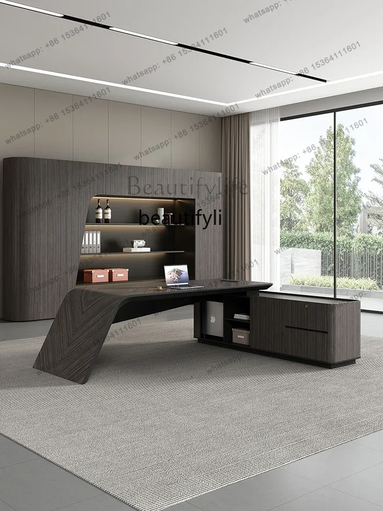 Factory CustomizationSimple and modern president's desk office multi-functional light luxury high-end office desk and chair comb