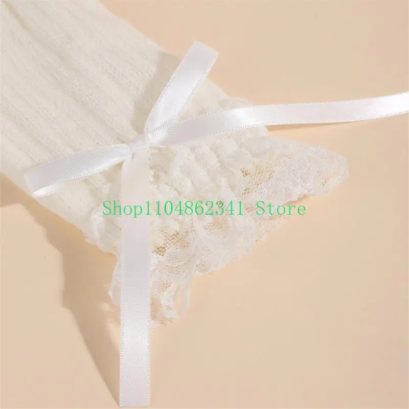 

652F Elegant Lace Bows Stacked Arm Sleeves for Women Comfortable Acrylic Arm Warmers