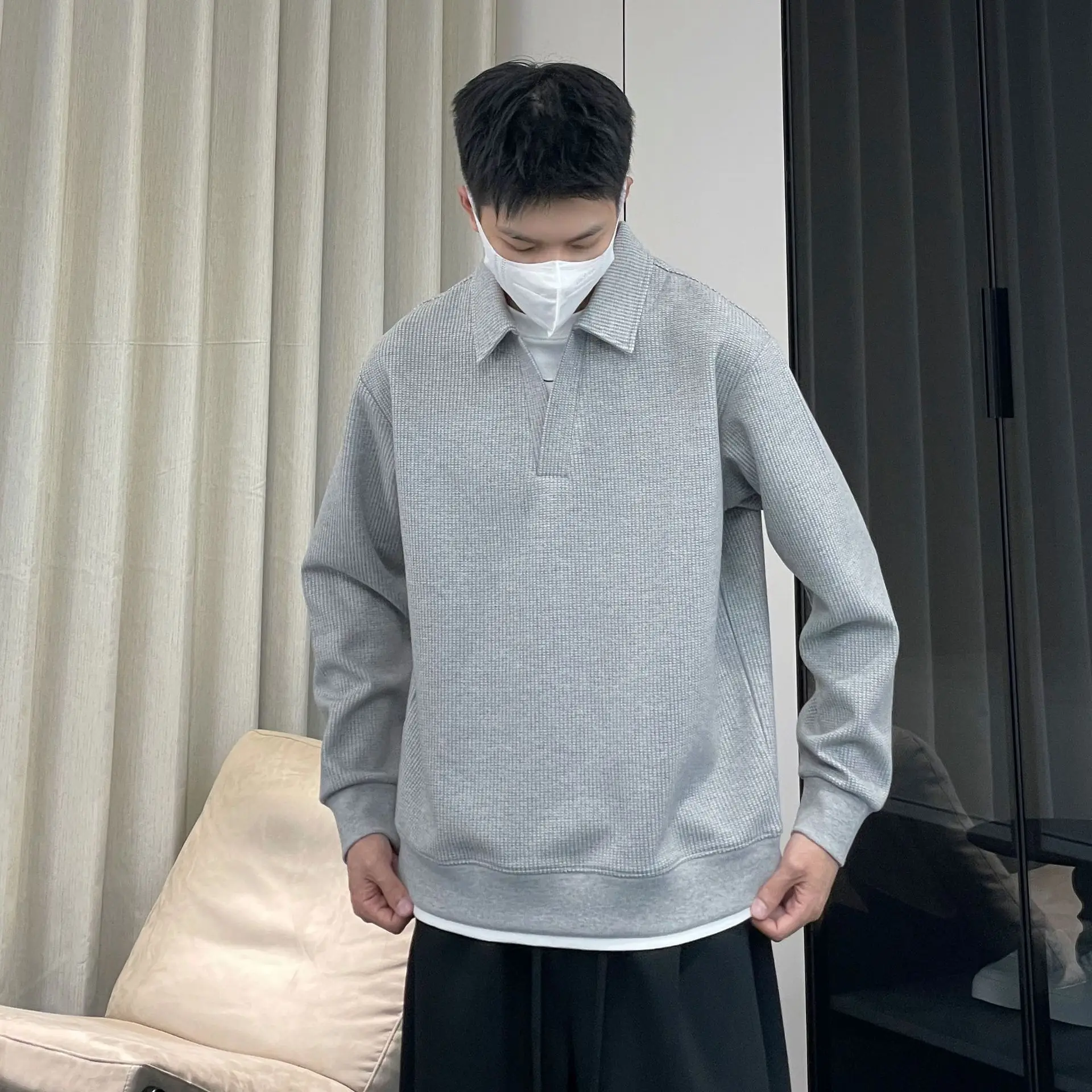 

Men's Long Sve Crew Ne Sweatirt Fierman Cotton Gauze Simple Versatile Autumn New Arrival Casual Comfortable