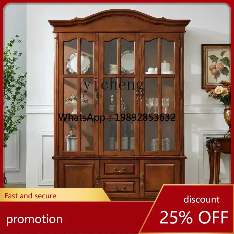 

YFY American all-solid wood wine cabinet glass decorative display cabinet wall locker