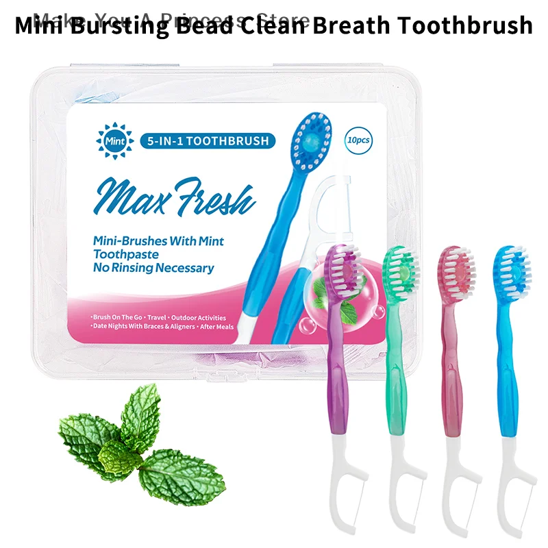 

10pcs/Box Portable 5-In-1 Toothbrush Dental Floss Toothpick For Oral Cleaning Disposable Toothbrush For Adults On Business Trips