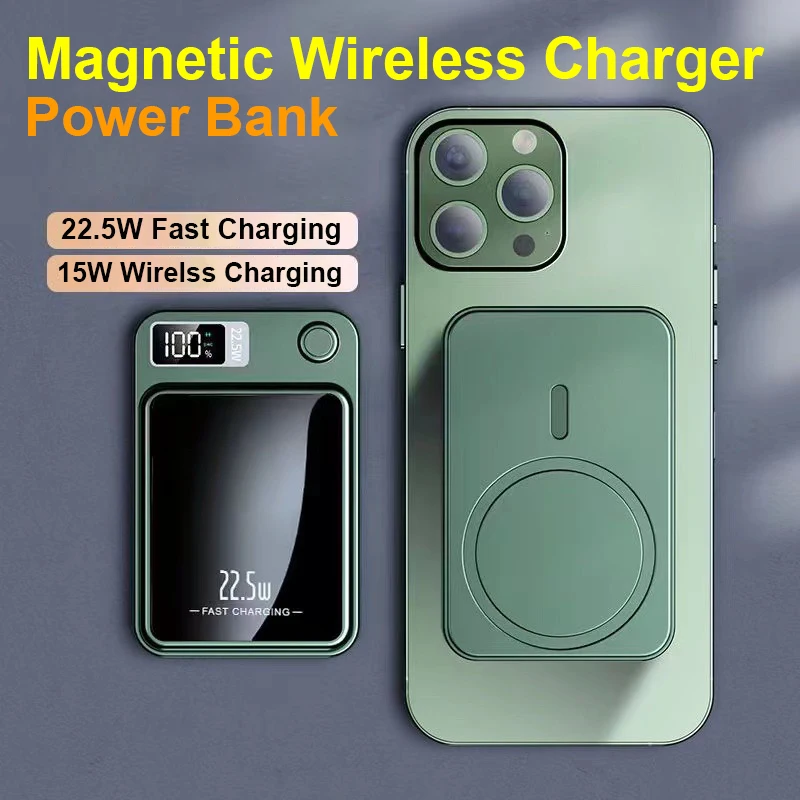 

10000mAh 22.5W Magnetic Wireless Charger Power Bank PD 20W Digital Display Portable Powerbank For iPhone Huawei xiaomi Poverbank