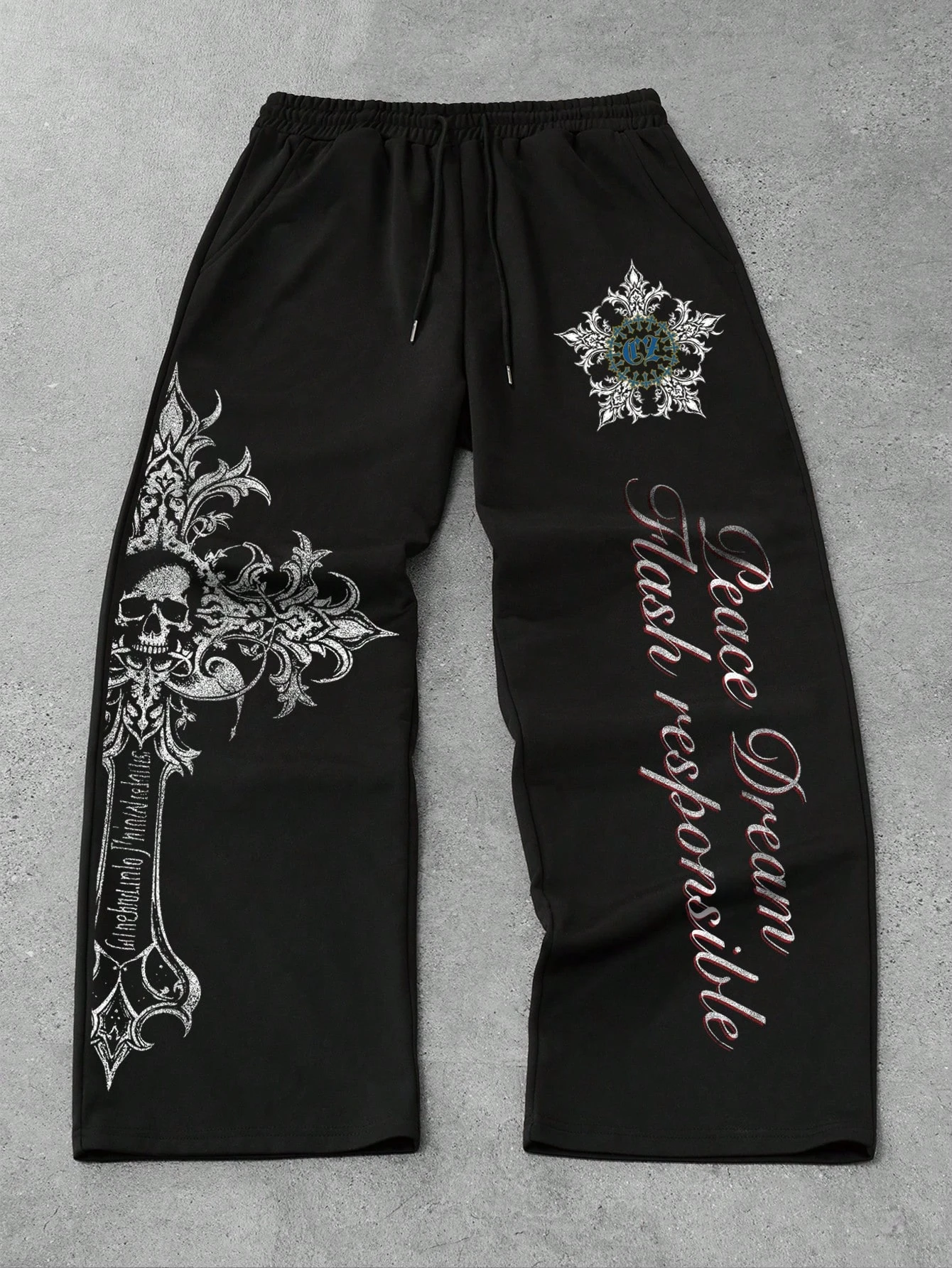 กางเกงขายาวทรงตรงสไตล์โกธิค พังก์ วินเทจ สตรีทแวร์ สำหรับผู้หญิงและผู้ชาย ลายกากบาท ทรงหลวม สไตล์ลำลอง ใส่สบาย เหมาะกับฤดูใบไม้ร่วงและฤดูหนาว สไตล์ฮิปฮอป ยูนิเซ็กส์