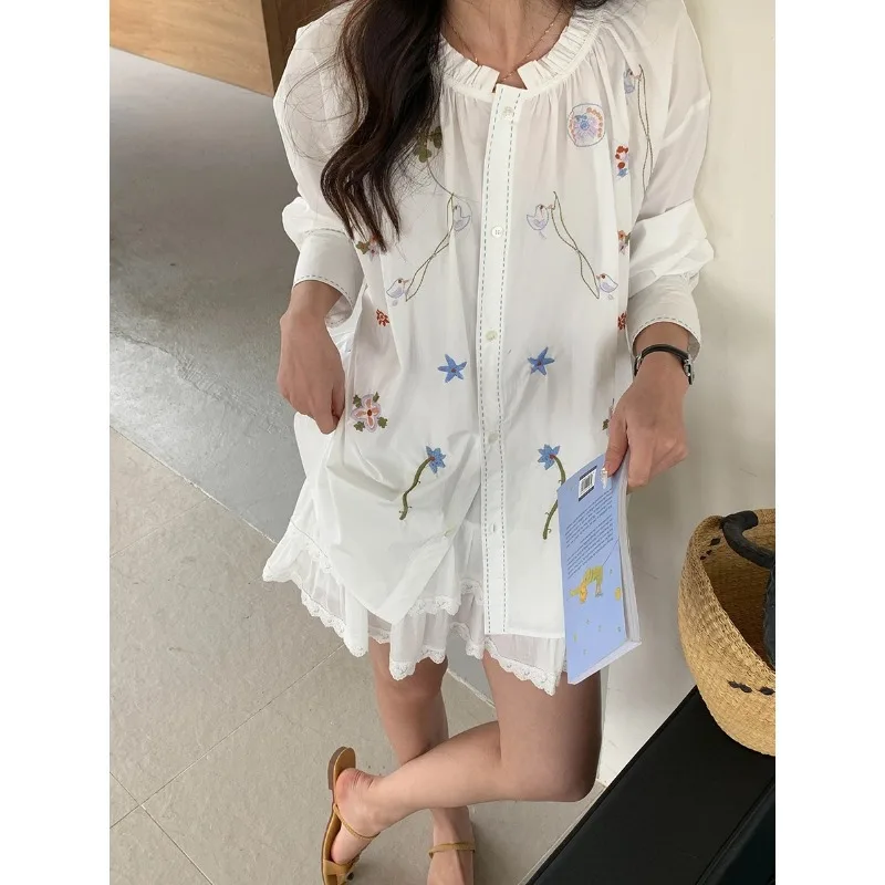 French Shirt with Heavy-duty Embroidery and Exposed Stitching Design