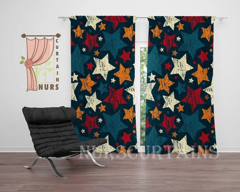 

Grunge Star Blackout Curtain: Colorful Kids Room Decor