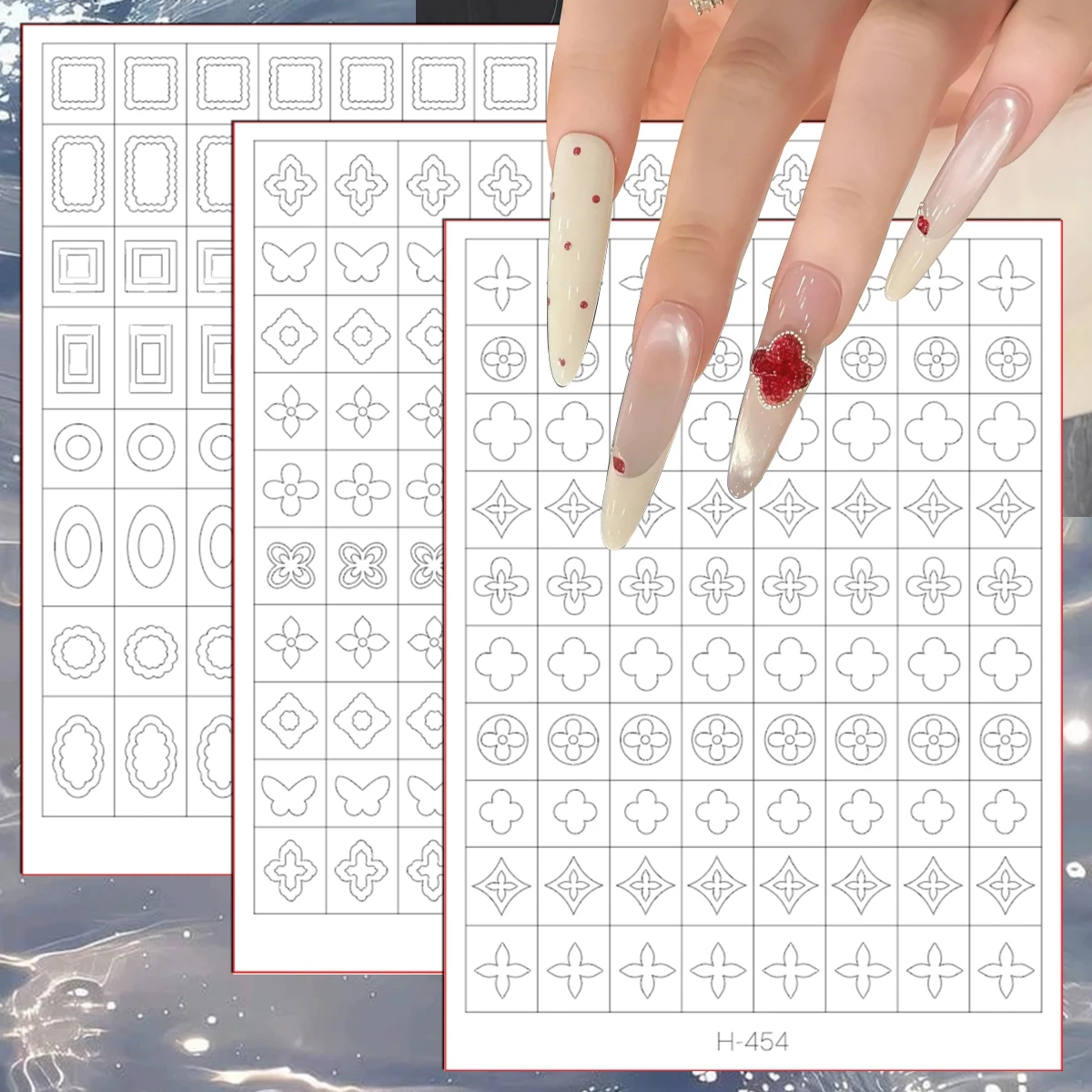 3 to 12 Sheets Transparent Gem Frame Nail Stencil Stickers Hollow Geometric Butterfly Flower Self Adhesive Nail Art Decals
