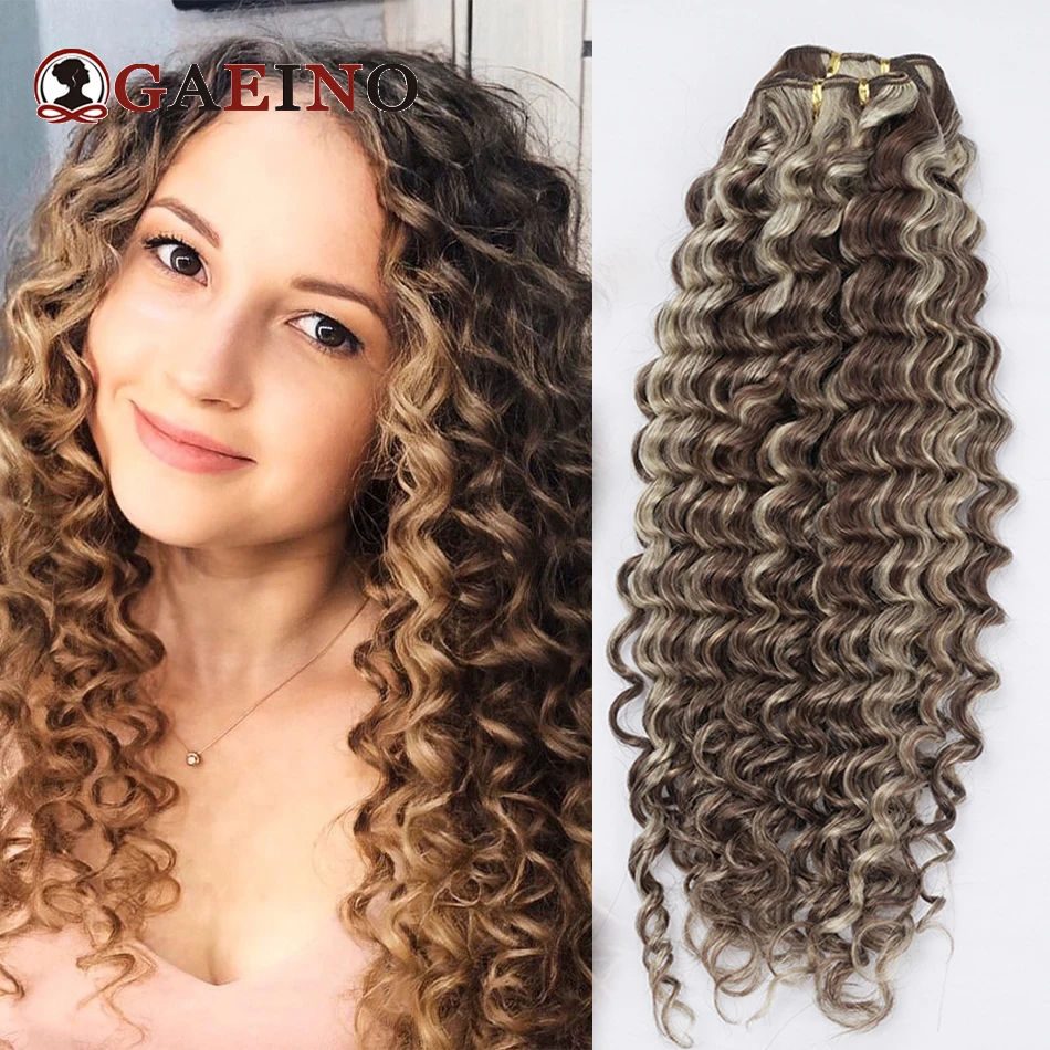 Extensões de trama de cabelo humano para mulheres, onda profunda, loira, trama dupla, destaque, 12-26in, 100g, P4, 613